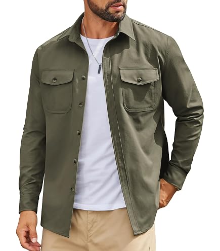 Docker's Men's Regular Fit Shirt Jacket, (New) Army Green, Medium