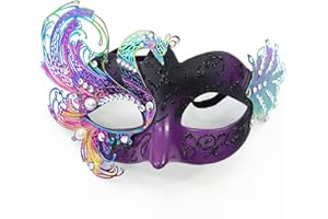 Seglorwy Womens Masquerade Mask Metal Rhinestone Venetian Halloween Christmas Evening Prom Ball Party Mask