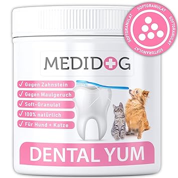 Medidog Dental Yum 250g Extra Stark Gegen Mundgeruch Zahnstein Und Verfärbungen Zahnpflege Für Hunde Und Katzen Softgranulat Besser Als Zahnpulver