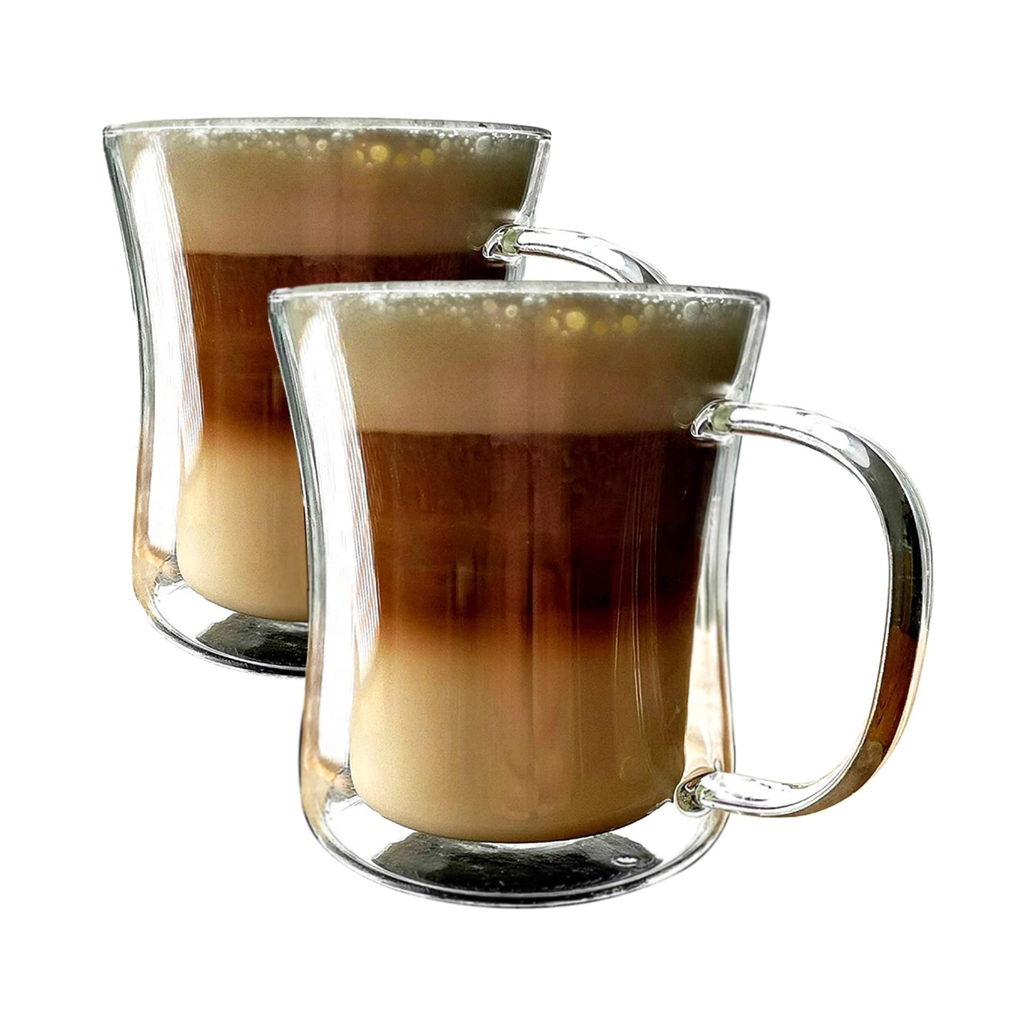 MAMMOTH Glass 2x350ml Double Walled Heat Resistant Borosilicate Glasses. Mugs and Cups for Coffee Latte Cappuccino Macchiato Flat White Tea Hot Chocolate Beer Chilled Drinks