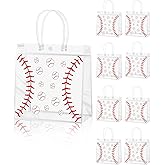 Liobelon Baseball Themed PVC Tote Bags - 24 Pack Clear Plastic Gift Bags with Handles & Snap Button, 8"x3.2"x8" Baseball Party Favor Bags for Sports Events, Birthday Parties, Team Gifts