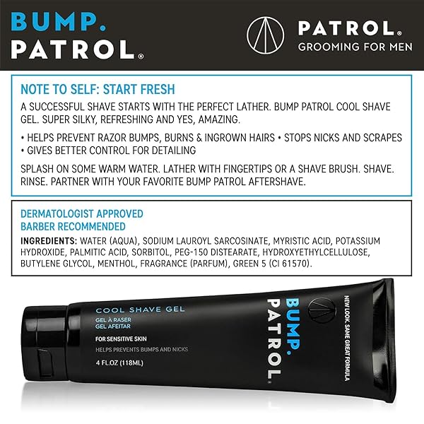 BUMP PATROL COOL SHAVE GEL – SENSITIVE CLEAR SHAVING GEL WITH MENTHOL PREVENTS RAZOR BURN, BUMPS, INGROWN HAIR – 4 OUNCES 4 PACK