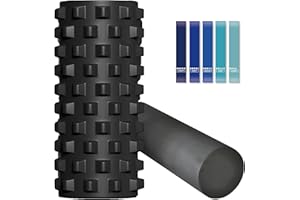 Foam Roller 2 in 1 Deep Tissue Massager Set - Includes: Foam Roller, Soft Massage Roller and Elastic Band - Back Pain Relief,