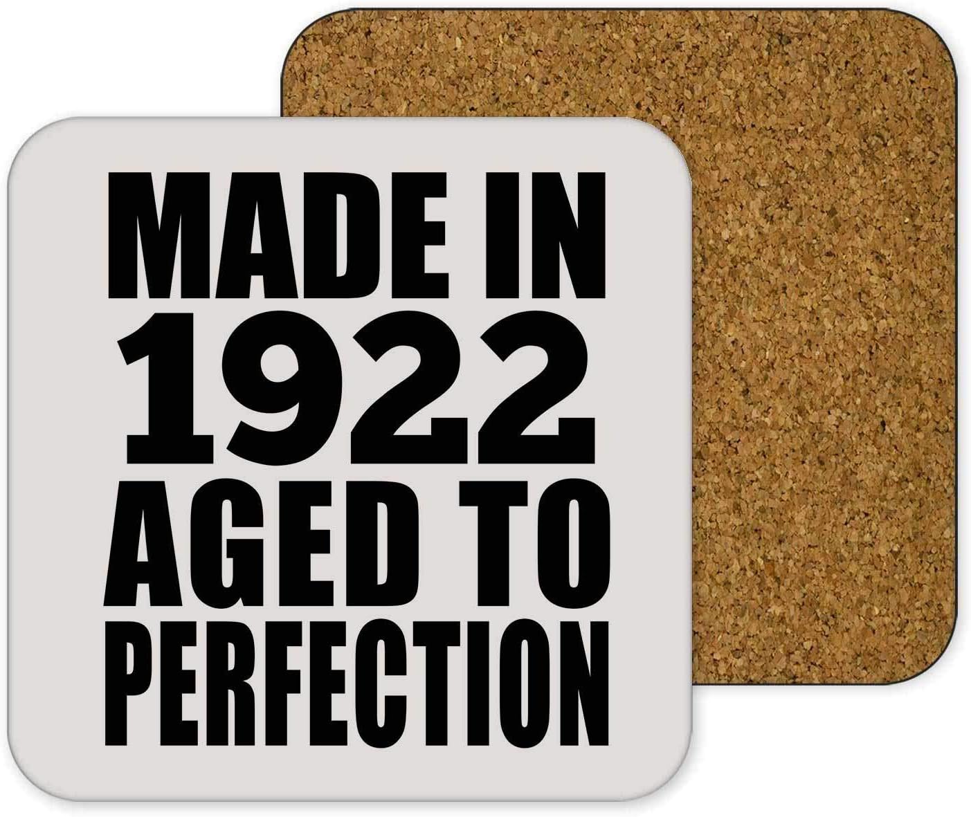 98th Birthday Made In 1922 Aged to Perfection - Drink Coaster Non-Slip Non-Skid Cork Mat Back-ing - Idea for Friend Kid Daughter Son Grand-Dad Mom Birthday Wedding Anniversary Thanksgiving