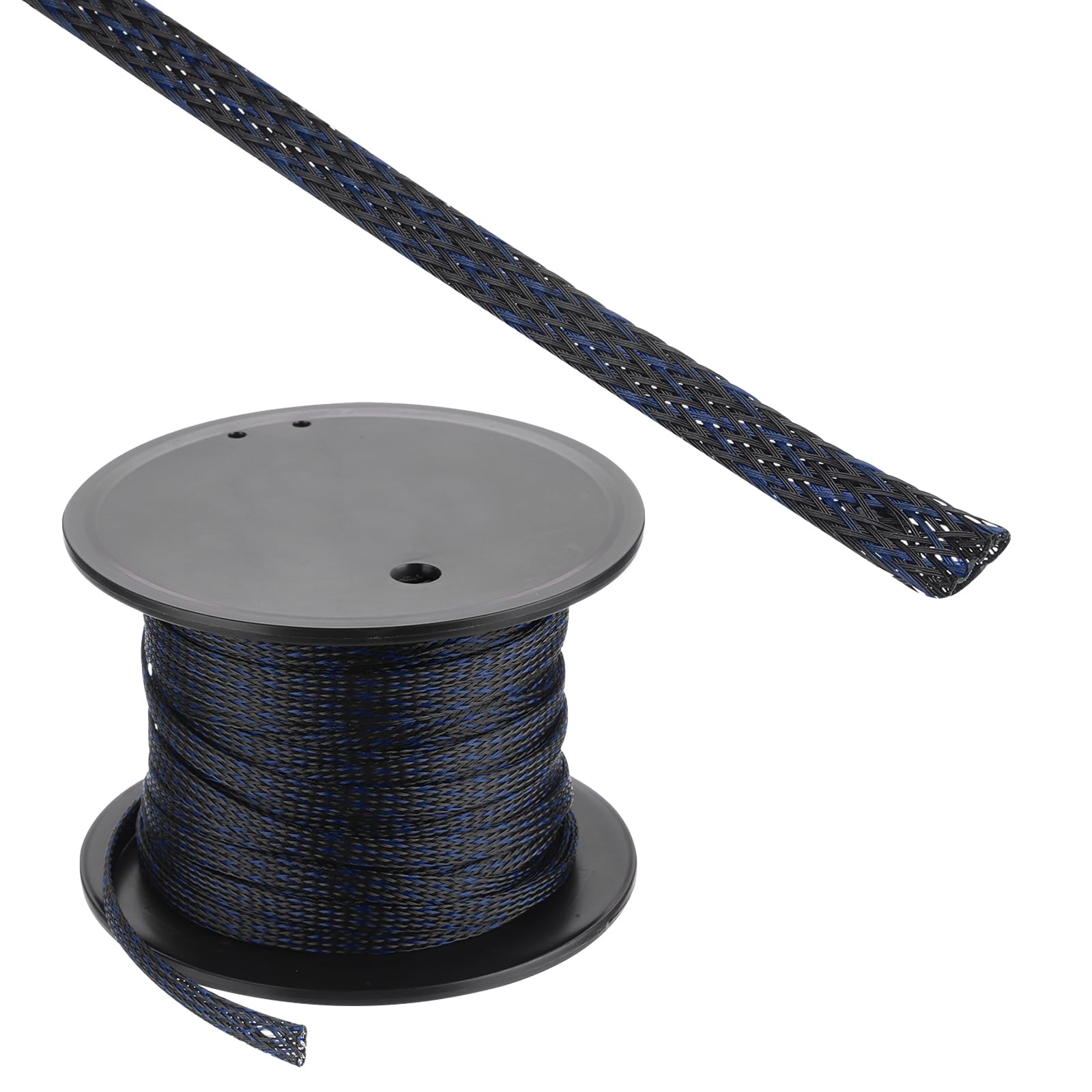 Rebower 100ft PET Expandable Wire Loom 1/4 Inch, PET Braided Wire Sleeving Cable Management Sleeve Tubing [for Audio Video Home Office Cord Protector]-Black Blue