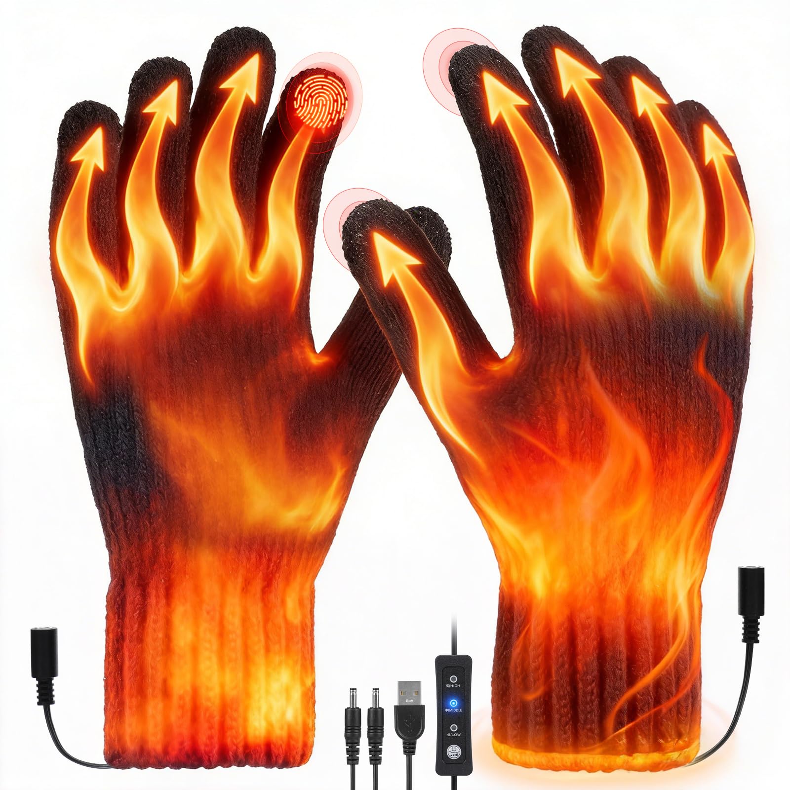 Photo 1 of USB Heated Gloves for Women Men, Winter Gloves Full Finger Hand Warmers Gloves 3 Levels Temperature Adjustable Fast Heating Electric Heated Gloves for Outdoor Skiing Cycling Hiking (Grey) (Black)