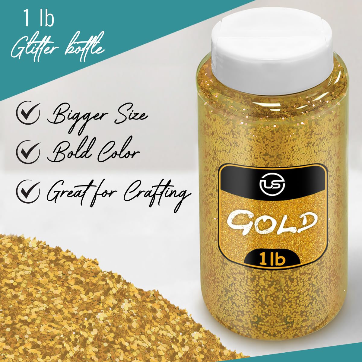 Gold Glitter Bulk, Fine Glitter for Crafts, Resin and Scrapbooking – 1 LB/16OZ Shaker Bottles Great for Tumblers and Crafts