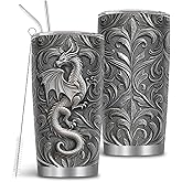 MoYueno Dragon Gifts, Dragon Mug, 20oz Stainless Steel Dragons Tumbler with Brush & Straw, Thanksgiving Christmas Birthday Gift for Dragons Lovers Men - Flat Printed Graphic Not 3D or Embossed, 1 PCS