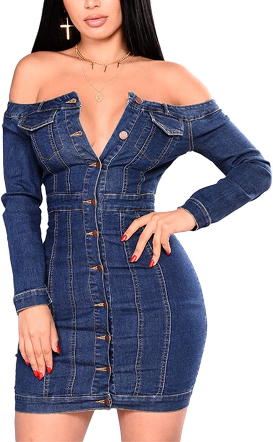 off shoulder jean dress