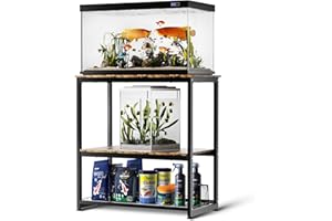 HOYRR Fish Tank Stand,Aquarium Stand,Vintage Ironwood Aquarium Stand,Three Tier Fish Tank Stand with Storage Basket,10/20 Gallon Fish Tank Stand Bearable 800 lbs,29.53" L x 15.75" W x 30.71" H(black