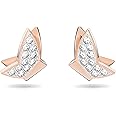 Lilia stud earrings, Butterfly, White, Rose-gold tone plated