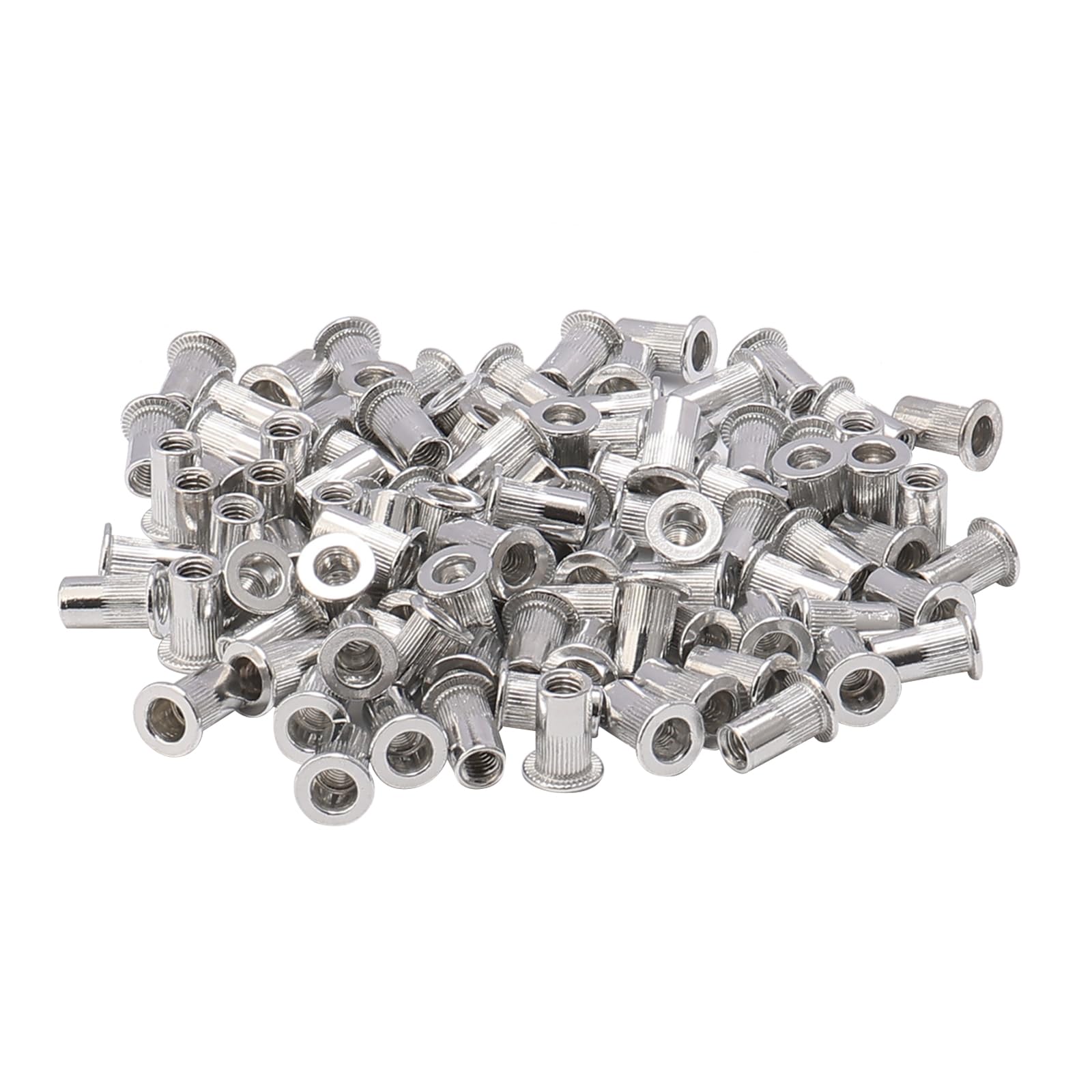 Unxuey Pack of 100 M5 Aluminium Alloy Rivet Nuts Knurled Flat Head Rivnuts Threaded Insert Rivet Nut
