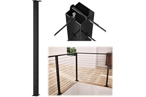 Muzata Black Corner Cable Railing Post 42 Inch 42"x2"x2" T-drilled One-Post Corner Solution Surface Mount Stainless Steel Cable Railing System Kit Indoor Outdoor with Paper User Guide PS02 B34L