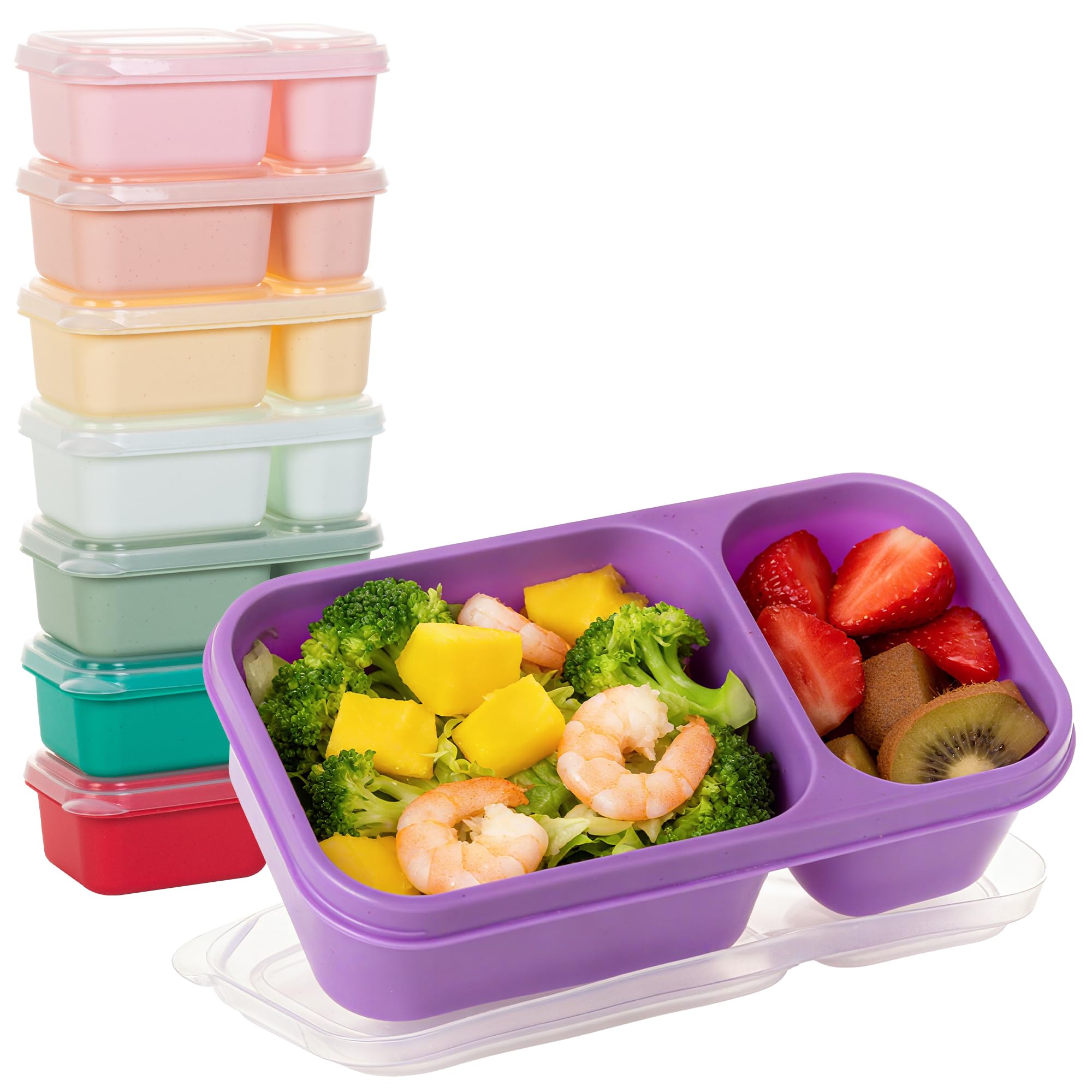 Photo 1 of (2) Dingerjar 8 Pack Wheat Straw Snack Containers with Lids, 2-Compartment Reusable Bento Boxes for Meal Prep, Travel, Camping, and On-the-Go Snacks, Leak-Proof & Dishwasher Safe (8 Colors)