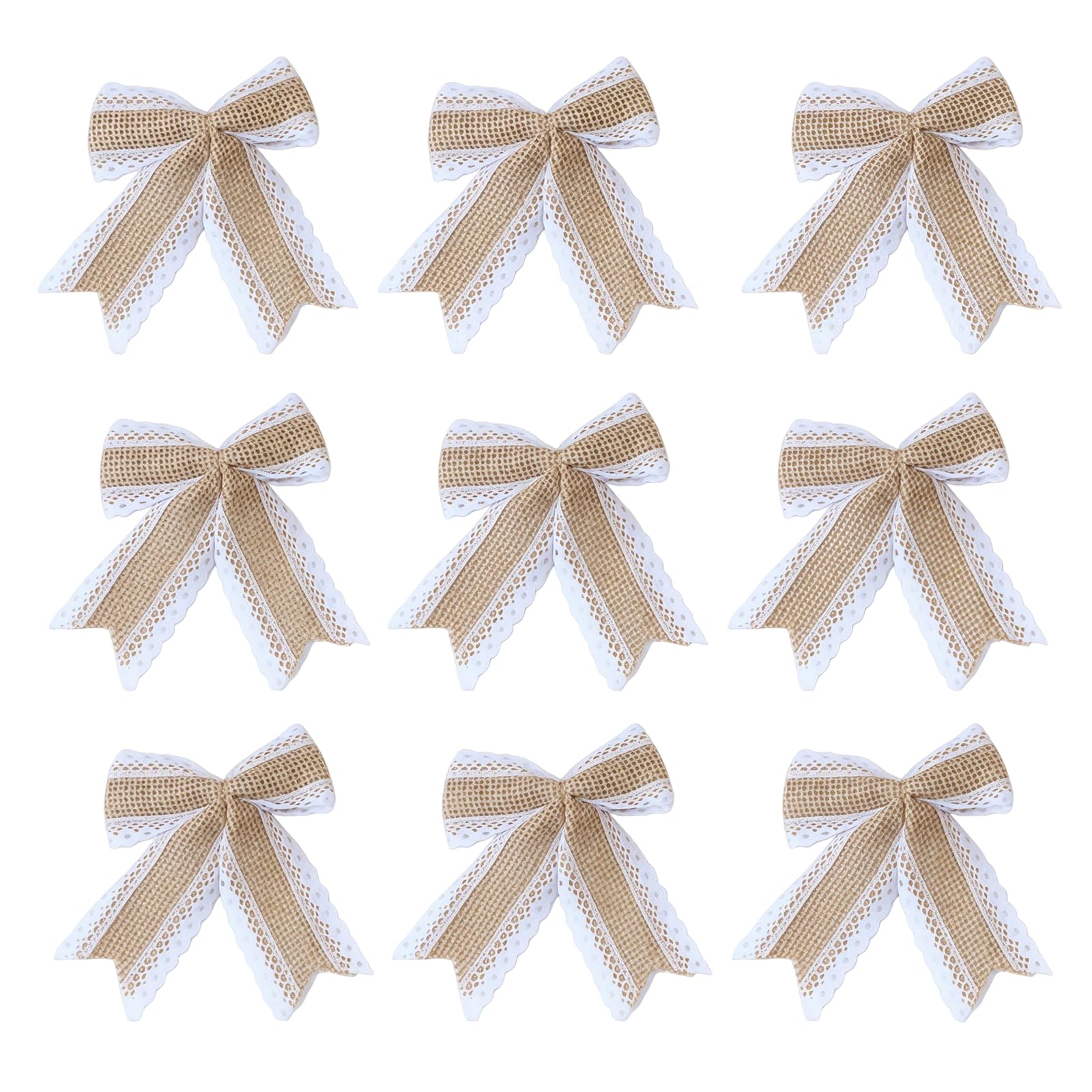 10 Pcs Burlap Bows with Lace Decoration Rustic Wedding Decor Bow Tie Embellishments for Gift Wrapping DIY Crafts Home Party Supplies