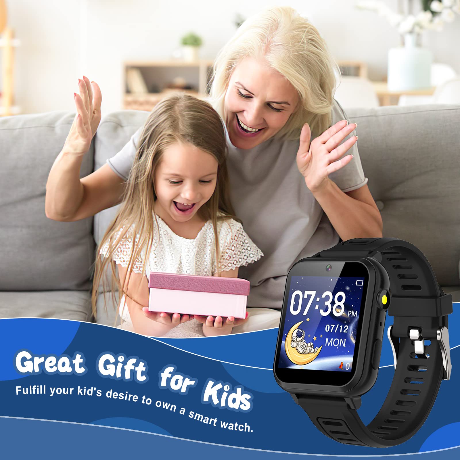 Sedzofan Smart Watch for Kids with 24 Puzzle Games HD Touch Screen Camera Music Player Pedometer Alarm Clock Calculator Flashlight 12/24 hr Kids Watches Gift for 4-12 Year Old Boys Toys for Kid