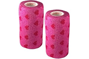 PRAIRIE HORSE SUPPLY Vet Wrap Wrap Tape (Pink with Hearts) (2 Pack) (3 Inch x 15 feet) Self Adhesive Adherent Adhering Cohesive Flex Self Stick Bandage Grip Roll Dog Cat Pet Horse
