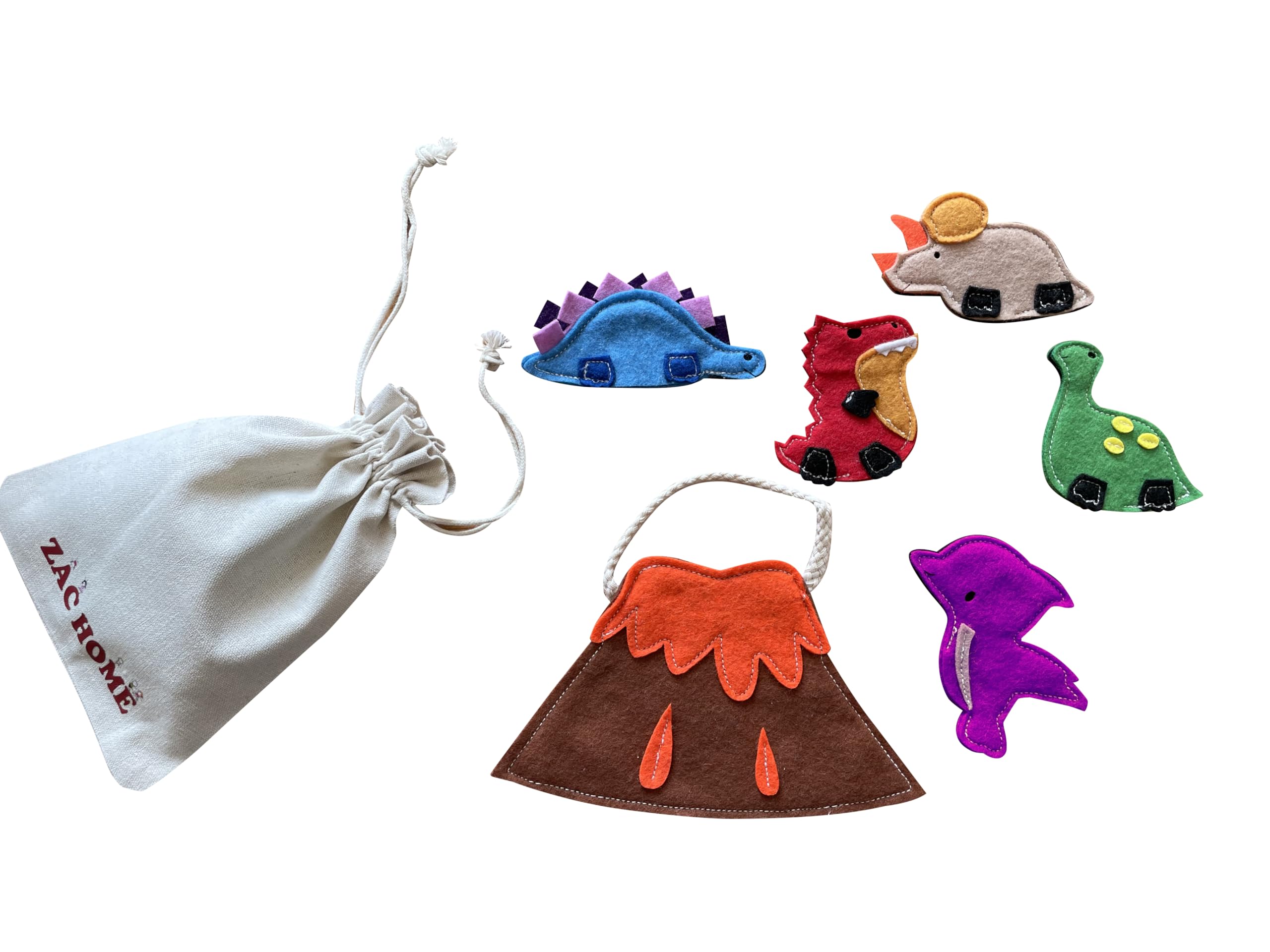 Dinosaur Finger Puppet Set with Volcano Bag Toddler Play Set - Pack of 5 dinosaurs