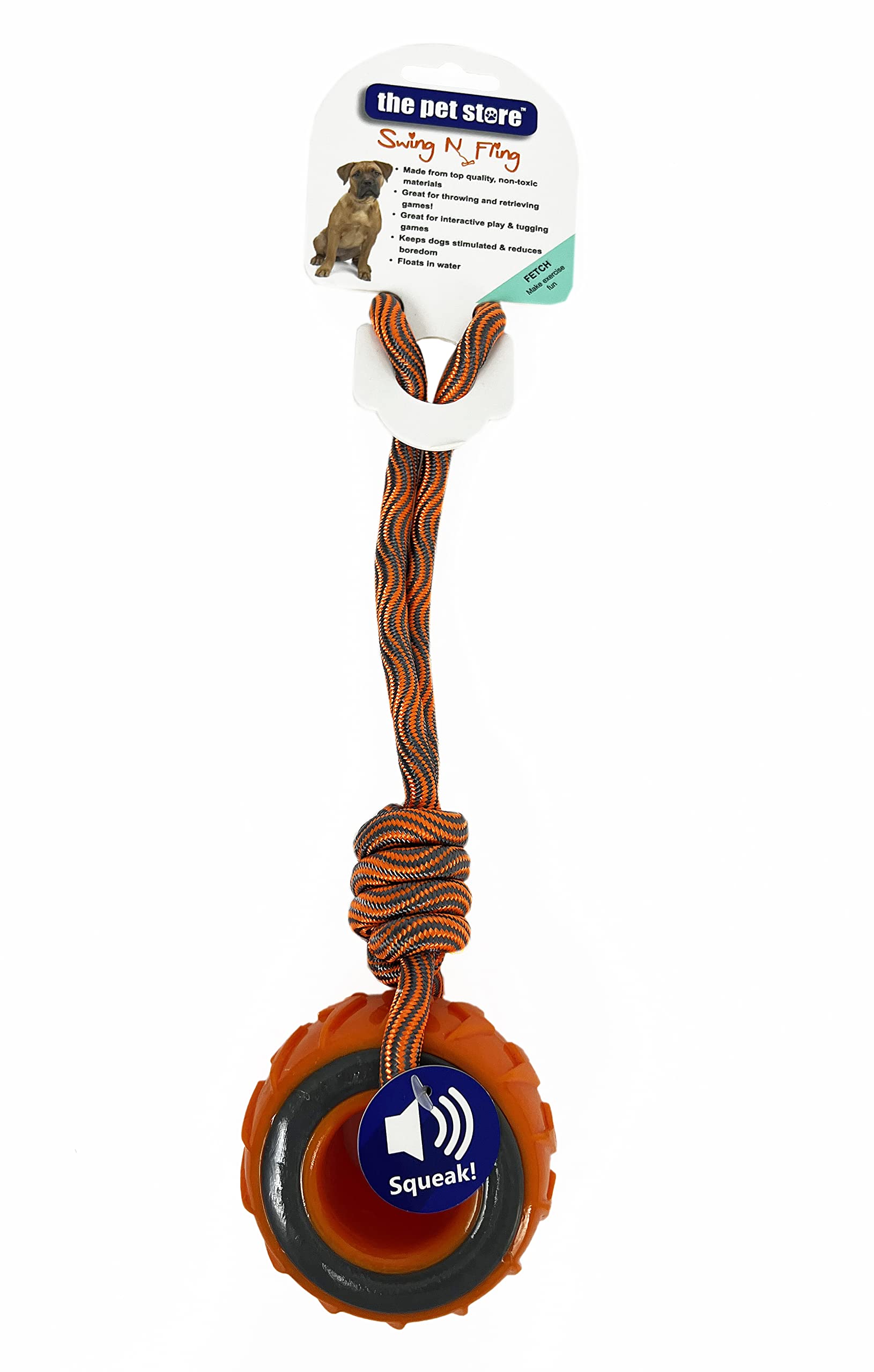 The Pet Store Swing N Fling Dog Toy, for throwing and retrieval games, help promote your dog’s desire to play while encouraging healthy exercise,Orange,28x8.5x4cm (Pack of 1)
