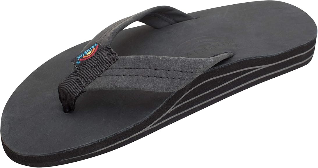 mens grey rainbow flip flops