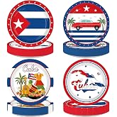 60 Pcs Cuba Flag Party Paper Plates 9" Disposable Heavy Duty | Cuban Flag Theme Plates Havana Nights Dinner Plates for Summer Festival Vintage Car Palm Tree Cubana Birthday Party Supplies