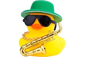MuMyer Car Rubber Duck, Yellow Duck Car Dashboard Decorations with Mini Top Hat Musical Instrument Sunglasses Necklace(2 Inch, Dark Green)