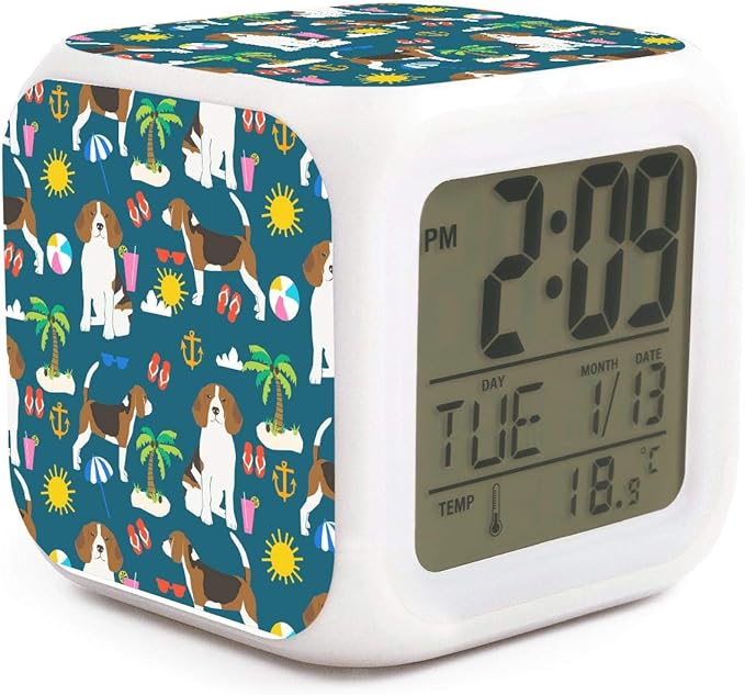 SDDFE Alarm ClockCute Beagle Dog Summer Beach Mini Alarm