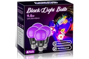 PIZHLO 4 Pack 9.5W LED Black Light Bulb, A19 E26 Black Shell Blacklight LED Bulb, 385-400nm, Glow in The Dark for Blacklight Party, Body Paint, Fluorescent Poster, Halloween, Valentine's Day