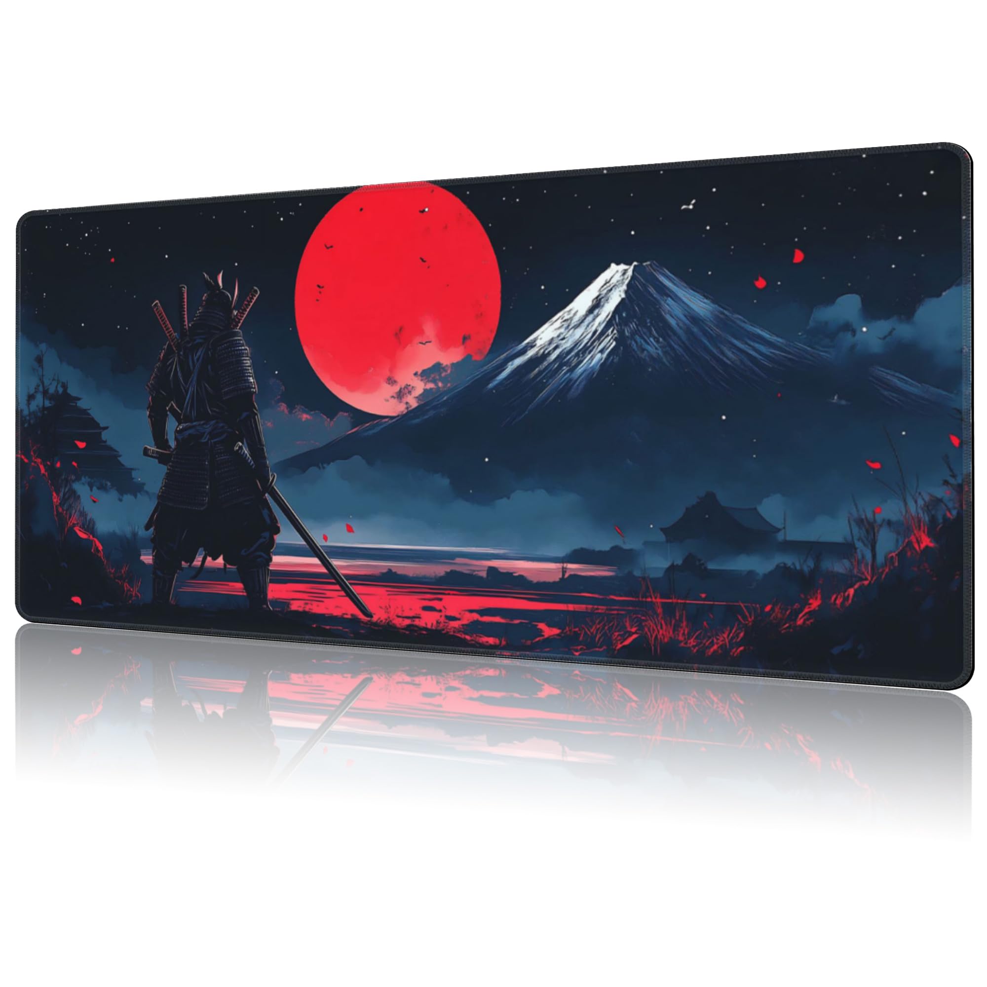 Photo 1 of NIYLYNSYN Mouse Pad Large Samurai and Red Moon Non-Slip Game Desk Mat with Stitched Edge Laptop Keyboard Desk Pad for Work Home Gaming (35.4 x 15.7 Inches)