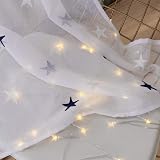Deconovo Set of 2 Embroidered Star Curtains with Eyelets 140 x 240 cm White Navy view 5