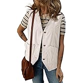 Dokotoo Womens Corduroy Vests Outerwear 2025 Button-Down Lightweight Waistcoat Sleeveless Jacket Casual Vest