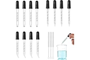 Eye Dropper Glass Pipette 12 Pcs 1ml, Calibrated Capacity Droppers with Measurements 4 Bent, 4 Ball & 4 Straight Tip with 3 C
