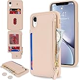 Cavor for iPhone Xr Case with Card Holder,for iPhone Xr Wallet Case for Women Men,Leather Magnetic Clasp Zipper Pocket Protective Phone Cover-Cream
