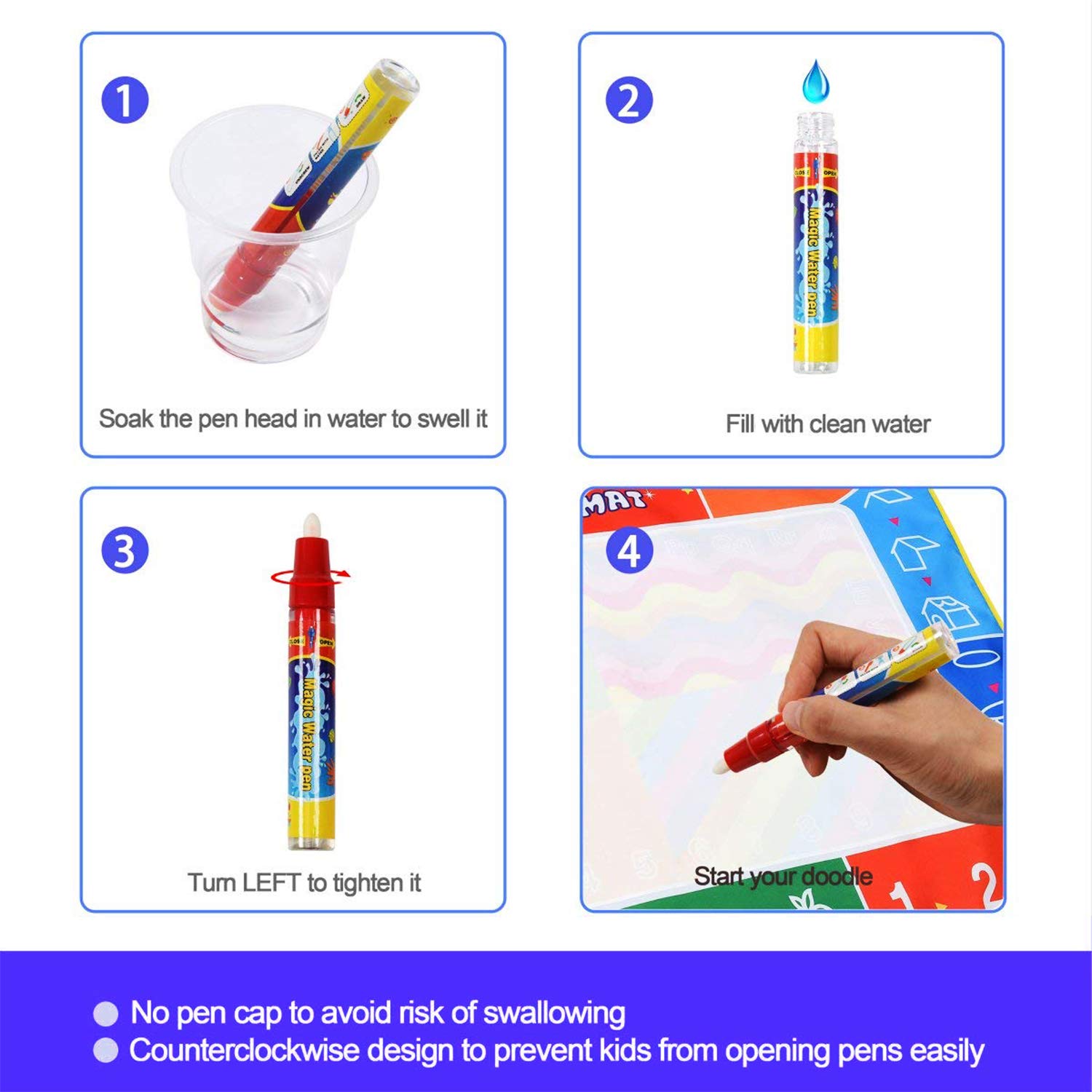 Rangebow Magic Aqua Doodle – Libro Da Disegno Ad Acqua Riutilizzabile Con 2 Penne Magiche, Tappeto Alfabeto E Numeri, Giocattolo Educativo 3+ Anni