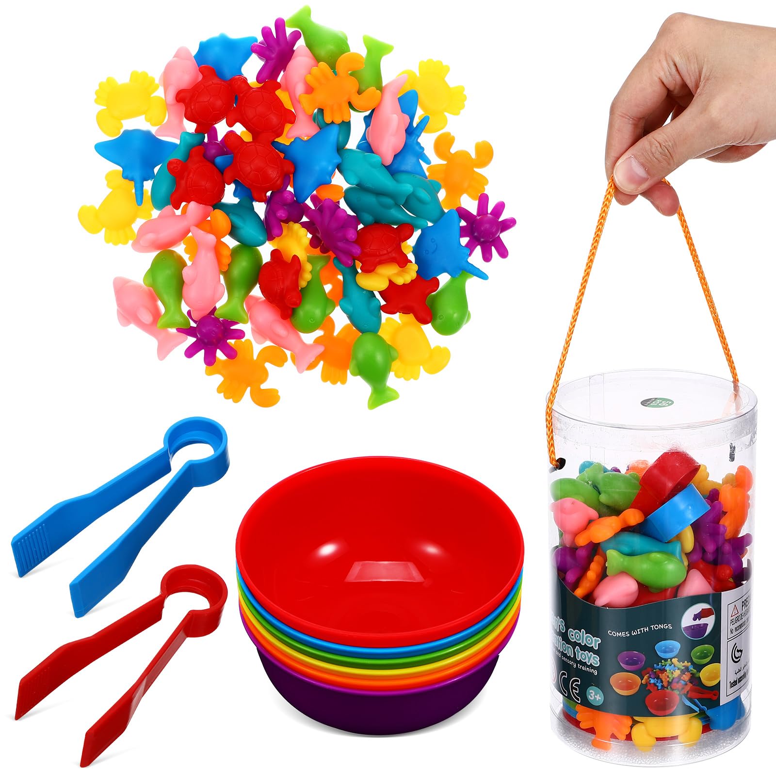 JOINPAYA 56Pcs Color Classification Plaything: Montessori Color Sorting Counting Animal for Learning Fine Motor 3+ Years Old