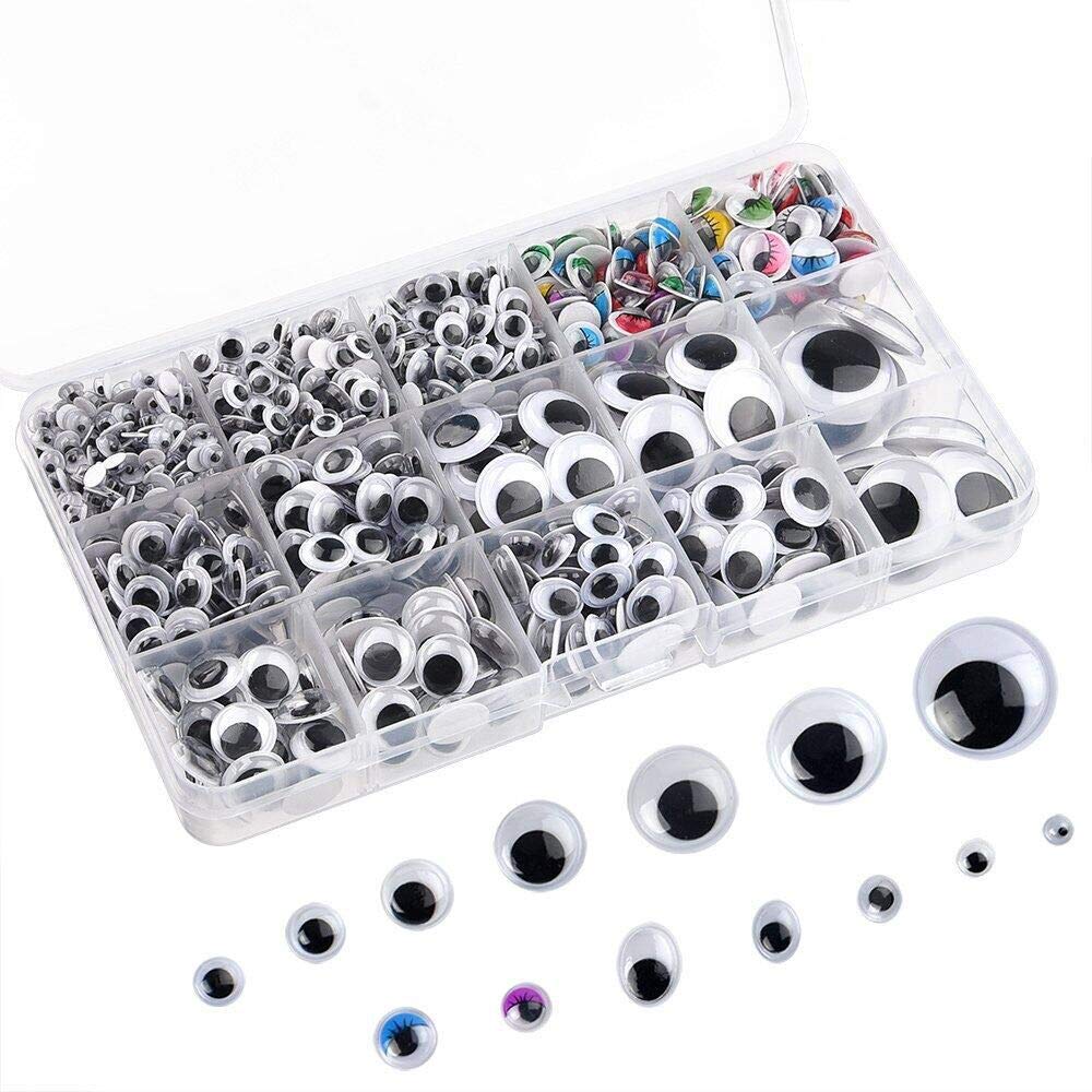 FEPITO 1150 Pieces Self-adhesive Googly Wiggle Eyes Wobbly Eyes for DIY Crafts Projects 5mm to 25mm Assorted Sizes