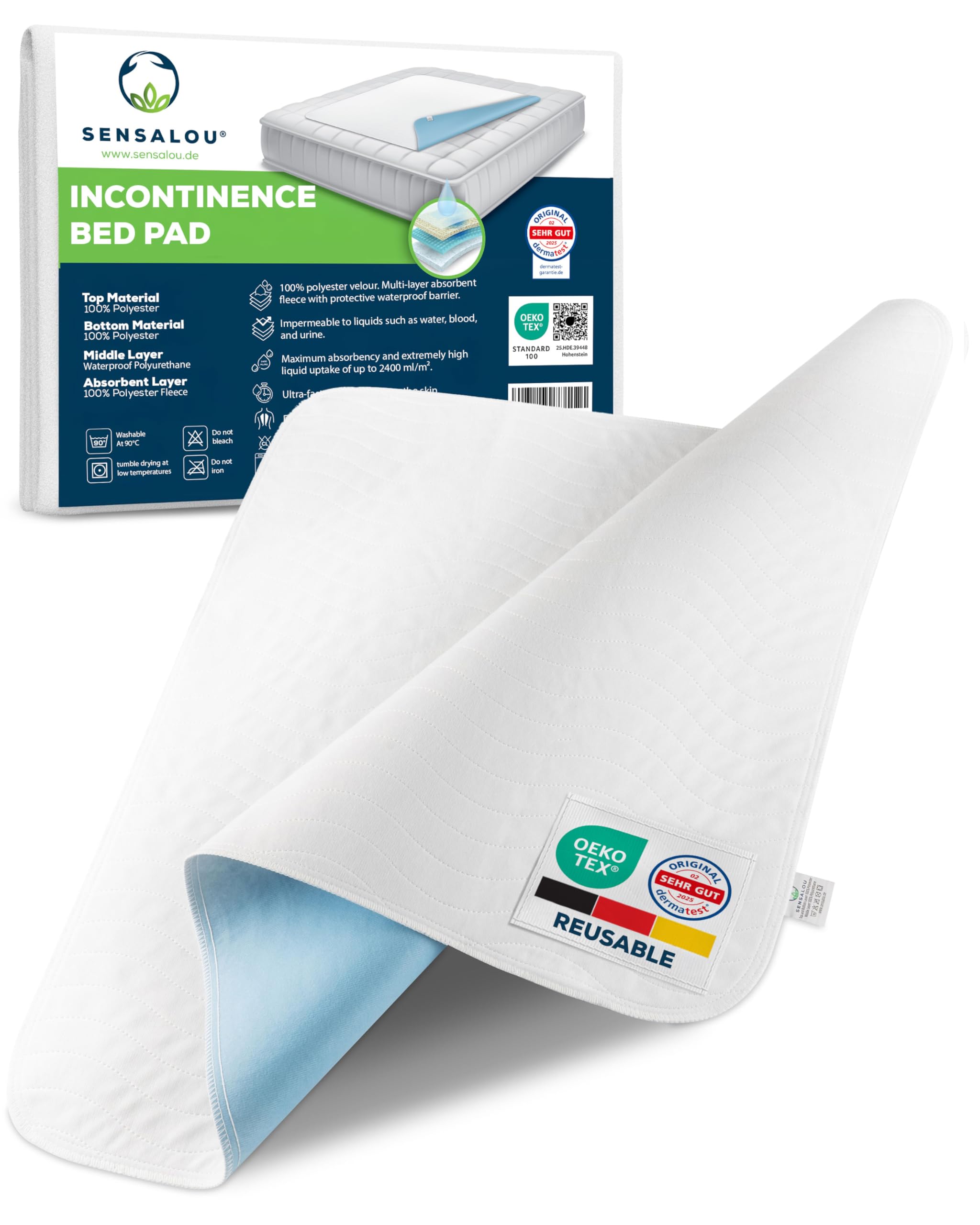 Sensalou Mattress Cover - Waterproof and Washable Underlay Incontinence Sheets for Liquid Blood Sweat - 75 x 90 cm (1)