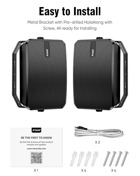 INWA 4″ OUTDOOR PASSIVE SPEAKERS, 40W EACH WEATHERPROOF WALL MOUNT SPEAKER, WIRED PA SYSTEM WITH FULL-RANGE SOUND, INCLUDES BRACKETS FOR POOL, PATIO, GARAGE & INDOOR USE (PAIR, LIGHT BLACK)