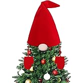 Gnomes Hat Tree Topper - Christmas Santa Hat Bush Kit with Nose Gloves, Swedish Scandinavian Tomte Plush Ornaments Gifts Decor for Xmas Home Decorations