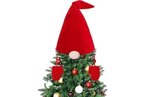 PAMASE Gnomes Hat Tree Topper - Christmas Santa Hat Bush Kit with Nose Gloves, Large Swedish Scandinavian Tomte Plush Ornaments Gifts Decor for Xmas Home Decorations