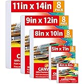 40 Pack Stretched Canvas Boards for Painting 8 of 4x4, 5X 7, 8x10, 9x12, 11x14 Art Blank Canvases, Gesso Primed 100% Cotton Canvas Panels for Acrylic Oil Watercolor Adults & Kids