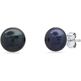 Dazzlingrock Collection 8mm Round Genuine Freshwater Pearl Ladies Ball Stud Earrings, 925 Sterling Silver