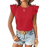 JUSTFASHIONNOW Womens Ruffle Short Sleeve Tops Summer Trendy Casual T Shirts 2026 Crew Neck Cute Tee Tops Dressy Blouses