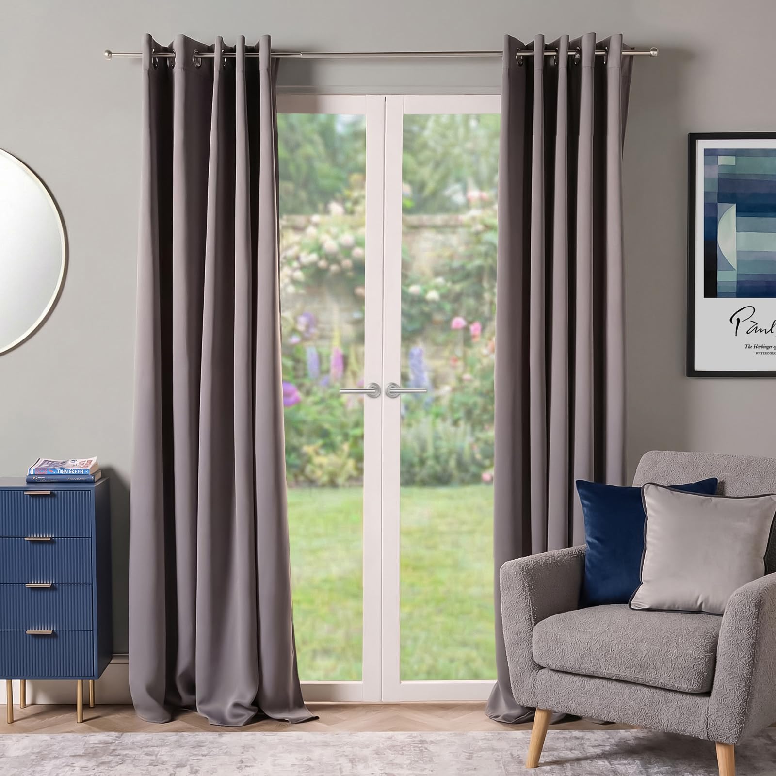 Dreamscene Grey Eyelet Curtains, Decorative Lined Curtains for Summer Winter Blackout Thermal Long Curtain for Living Room Bedroom Soft Modern 2 Panels, 66x90 โ image 1