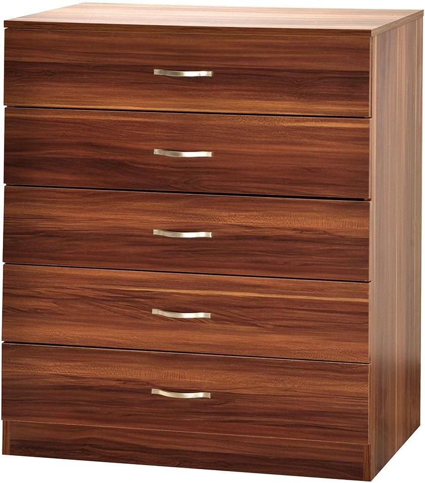 Vida Designs Walnut Chest of Drawers, 5 Drawer With Metal Handles and