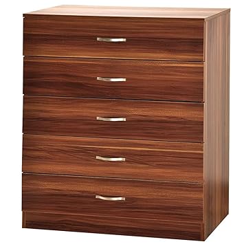 Home Discount Walnut Chest Of Drawers 5 Drawer With Metal Handles