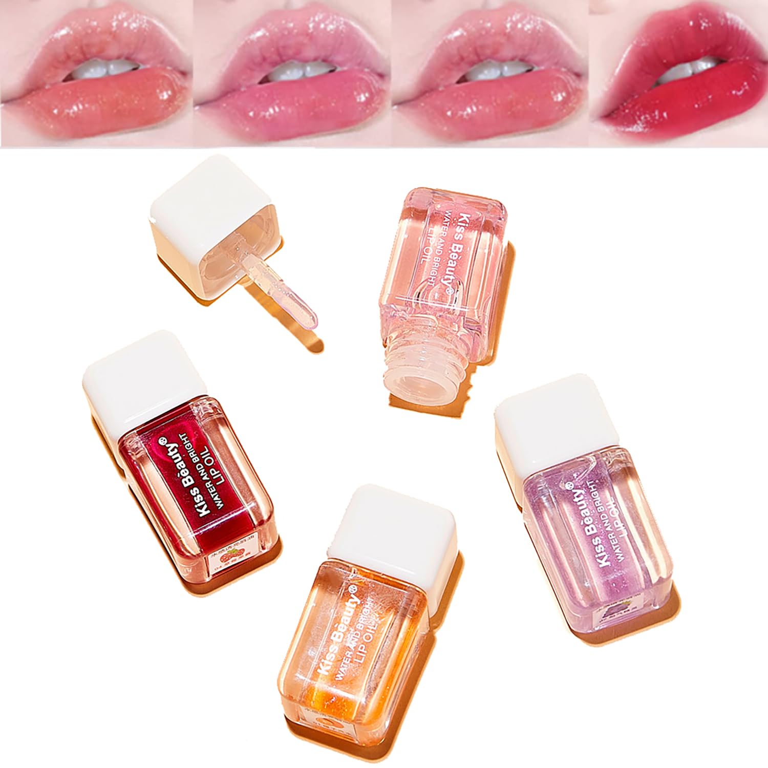 ieron 4 Colors Fruit Pearlescent Lip Gloss, Plumping Lip Oil Shimmer Mini Lip Care Pearl, Lip Care Hydrating Gloss Tinted Lip Balm, Long Lasting & Nourishing Glow Oil, Non-sticky Fresh Texture