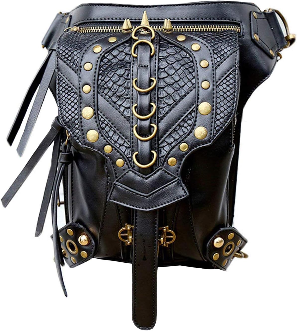 Piel Vintage Bolso bandolera Rock piel Vintage G贸tico Retro Steampunk Monedero cr谩neo remache bolsillo bolsa de hombro bolso de mano