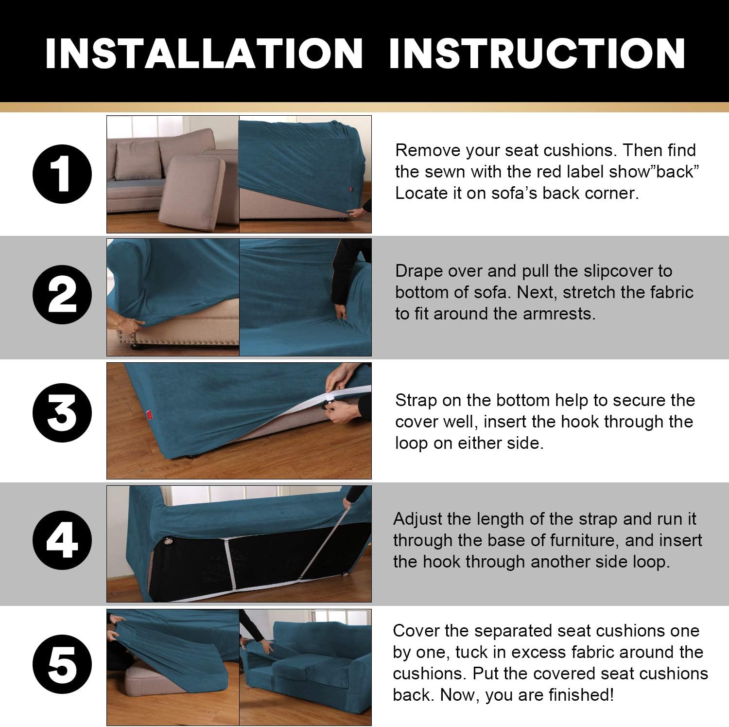 Real Velvet Stretch Chair Covers 2 Piece Armchair Cover Slipcovers - Include Base Cover and Cushion Cover - Sofa Covers Couch Covers 1 Seater Chair Slip Cover, Feature Thick Soft Velour, Deep Teal: Home & Kitchen