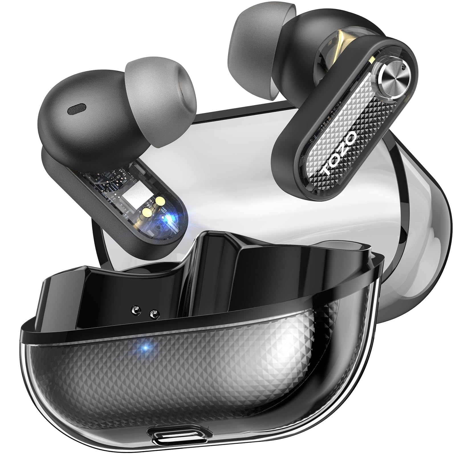 Photo 1 of TOZO Crystal Pods Hybrid Active Noise Cancelling Wireless Earbuds, 10mm Drivers Deep Bass Stereo Sound, 4 Mics Smart ENC AI Calls, 32 EQ via App, Bluetooth 5.4 Headphones, Crystal Case Design